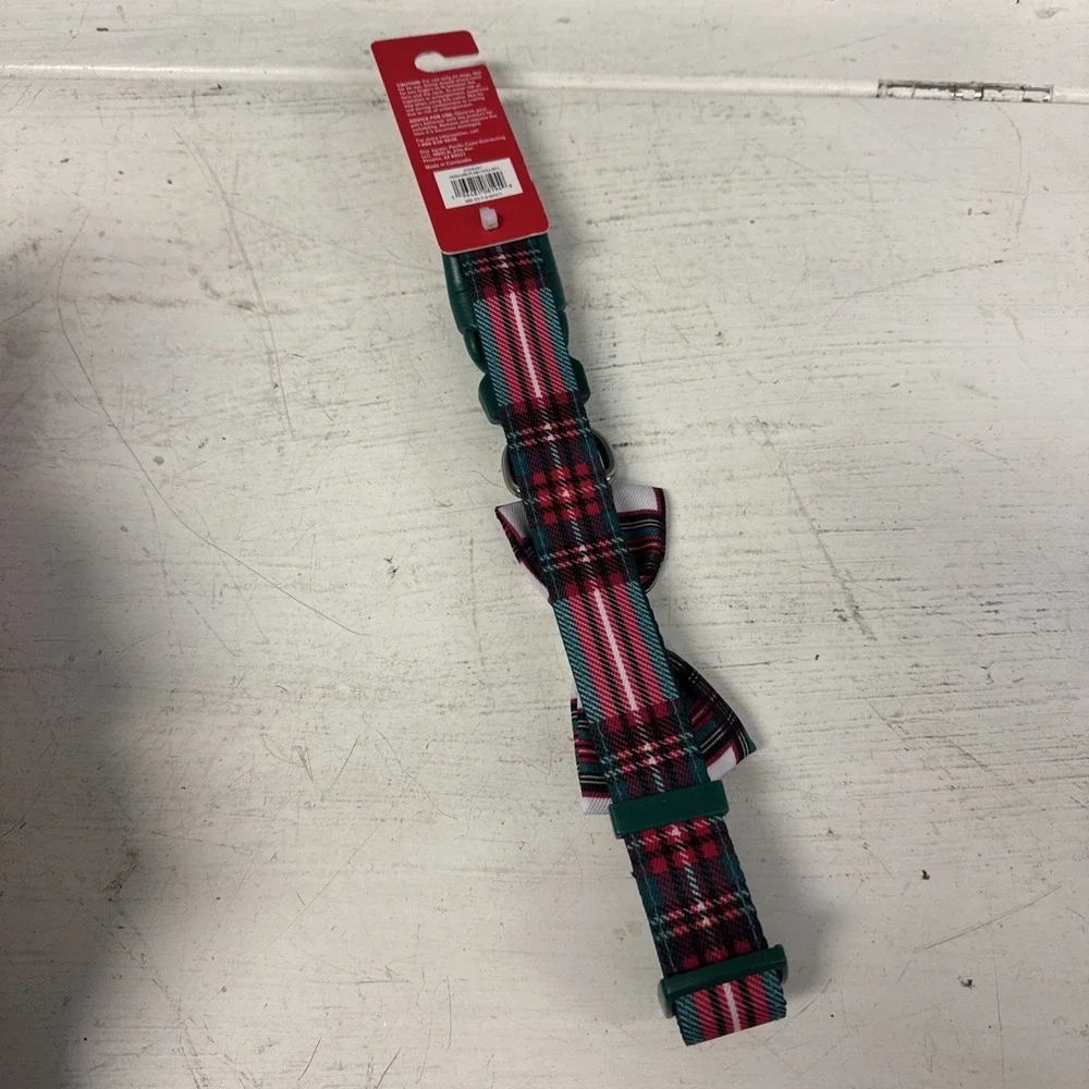 Marry Bright Holiday Dog Collar‎ Red Green White Christmas PLAID Size L 16-26